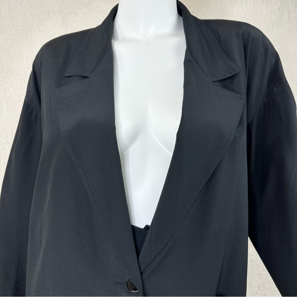 VTG 80s 100% Silk Independent Style Black Blazer - Picture 3 of 16